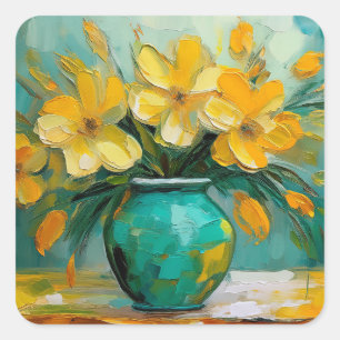 Vase de Teal avec Autocollants Carrés de Fleurs Ja