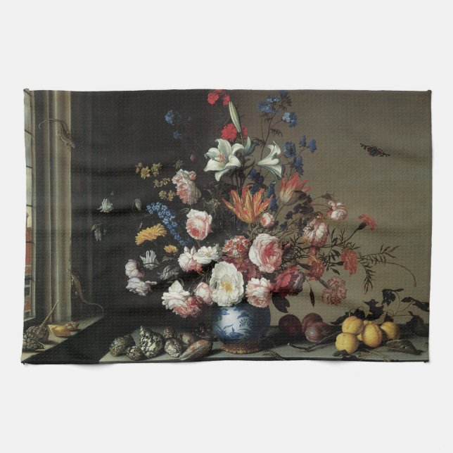 Vase der Blume durch ein Fenster, Balthasar van de Geschirrtuch (Horizontal)