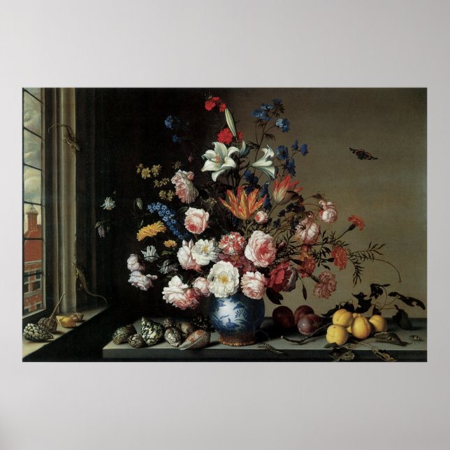 Vase der Blume durch ein Fenster, Balthasar van de Poster (Vorne)