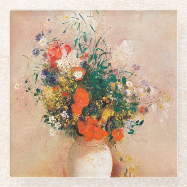 Vase der Blume durch Redon Post-Impressionist Glasuntersetzer (Vorderseite)