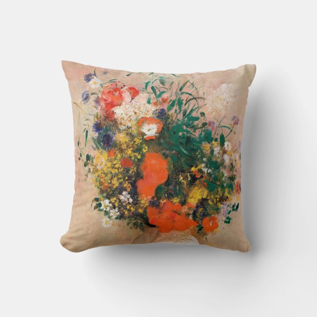 Vase der Blume durch Redon Post-Impressionist Kissen (Vorderseite)