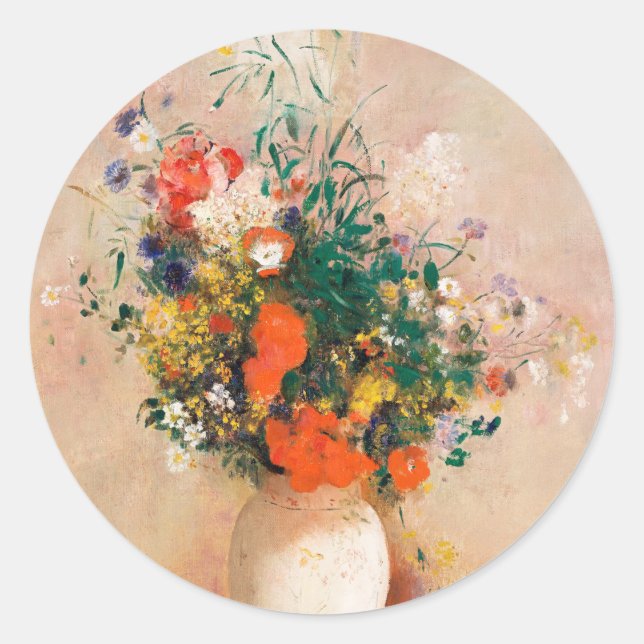 Vase der Blume durch Redon Post-Impressionist Runder Aufkleber (Vorderseite)
