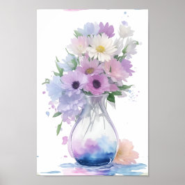Vase der Blume Pastell Aquarellfarben Blume Poster