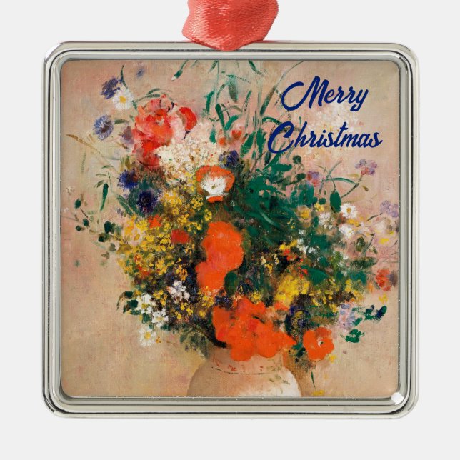 Vase der Blume von Redon Frohe Weihnachten Ornament Aus Metall (Vorne)