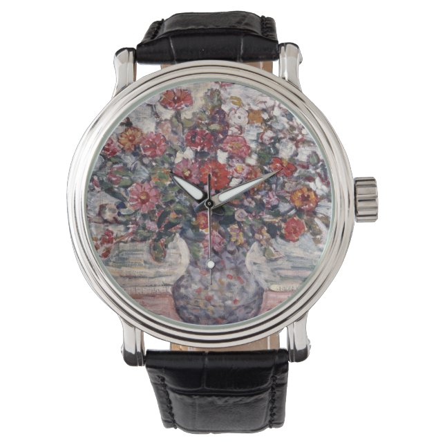 Vase der Blume, Zinnias von Maurice Prendergast Armbanduhr (Vorderseite)