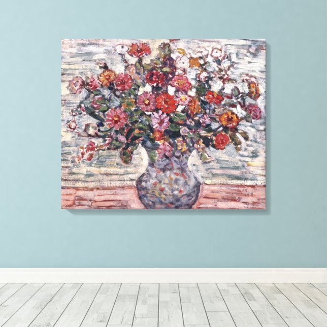 Vase der Blume, Zinnias von Maurice Prendergast Leinwanddruck (Insitu (Holzboden))