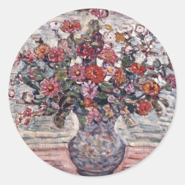 Vase der Blume, Zinnias von Maurice Prendergast Runder Aufkleber (Vorderseite)
