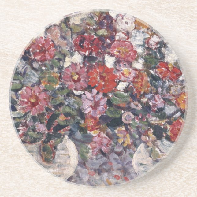 Vase der Blume, Zinnias von Maurice Prendergast Sandstein Untersetzer (Vorne)