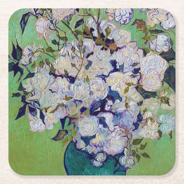 Vase der Rose, Vincent van Gogh Rechteckiger Pappuntersetzer (Vorderseite)