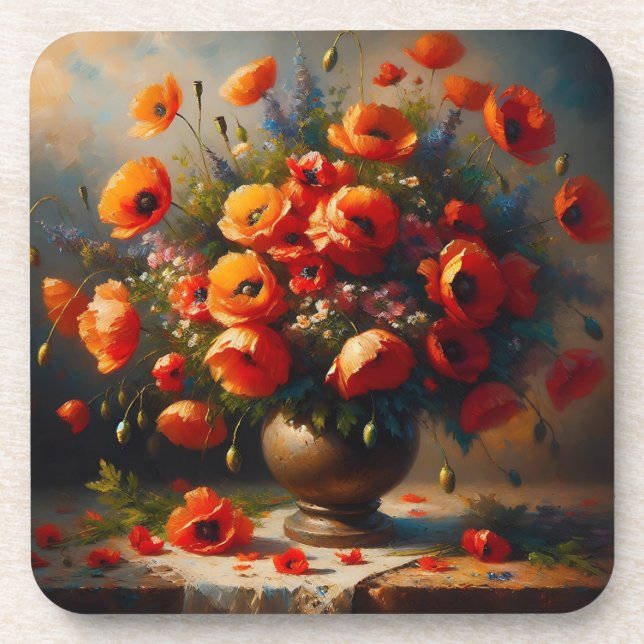 Vase der roten Poppies Getränkeuntersetzer (Vorderseite)