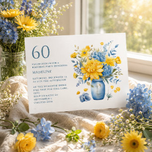 Vase Gelbe Blaue Blumen 60. Geburtstag Einladung