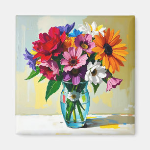 Vase im Stil von Impasto mit farbenfrohen Blumen Magnet