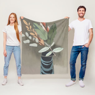 Vase minimalistischer Blätter Fleecedecke