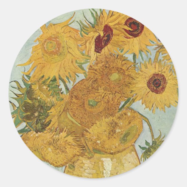 Vase mit 12 Sonnenblumen Vincent Van Gogh Runder Aufkleber (Vorderseite)