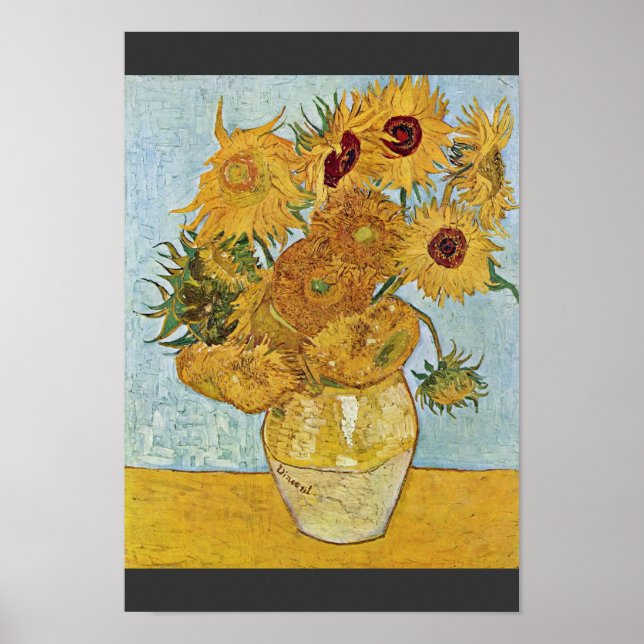 Vase mit 12 Sonnenblumen von Vincent Van Gogh Poster (Vorne)