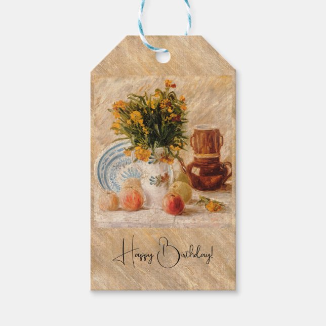 Vase mit Blume, Kaffee und Obst, van Gogh Geschenkanhänger (Vorderseite)