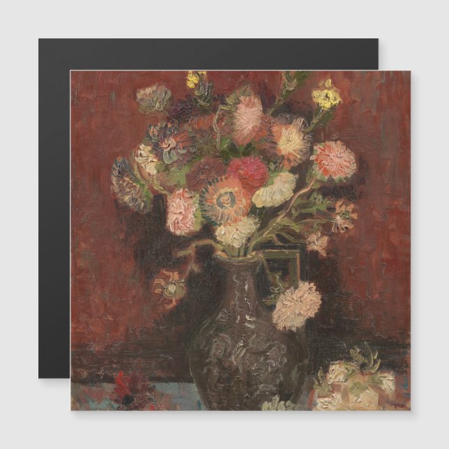 Vase mit chinesischen Asterern und Gladioli van Go Magnetkarte (Vorne/Hinten)