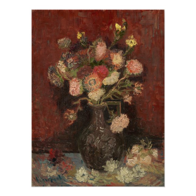 Vase mit chinesischen Asterern und Gladioli van Go Poster (Vorderseite)