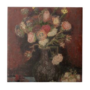 Vase mit chinesischen Astern und den Gladioli Fliese