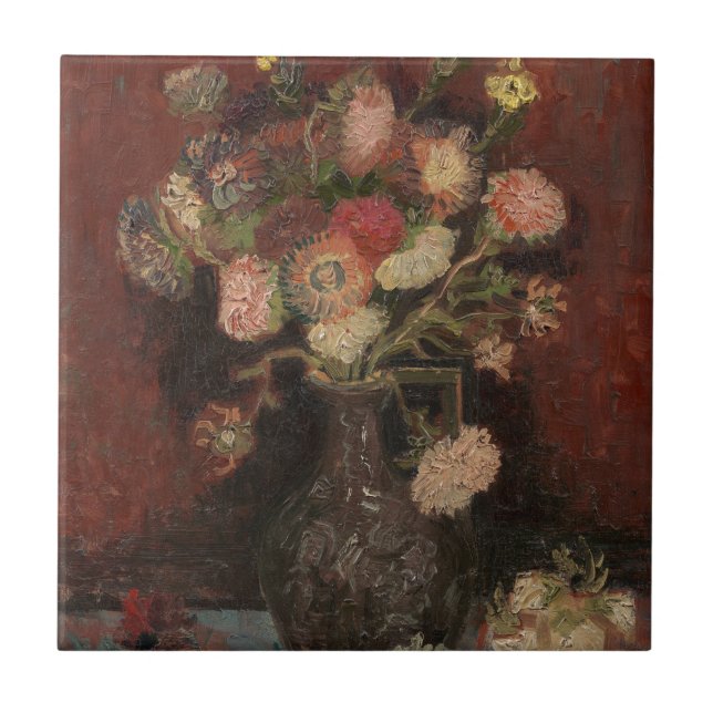 Vase mit chinesischen Astern und den Gladioli Fliese (Vorderseite)