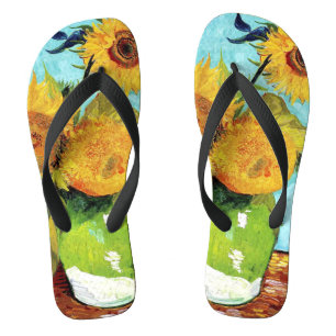 Vase mit drei Sonnenblumen (1888) Van Gogh Unisex Flip Flops