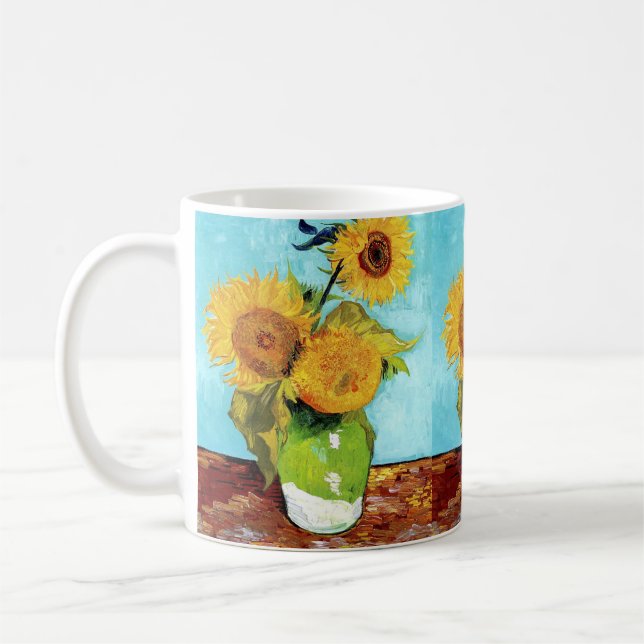 Vase mit drei Sonnenblumen (1888) Vincent Van Gogh Kaffeetasse (Links)
