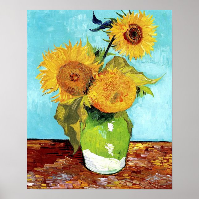 Vase mit drei Sonnenblumen (1888) Vincent Van Gogh Poster (Vorne)