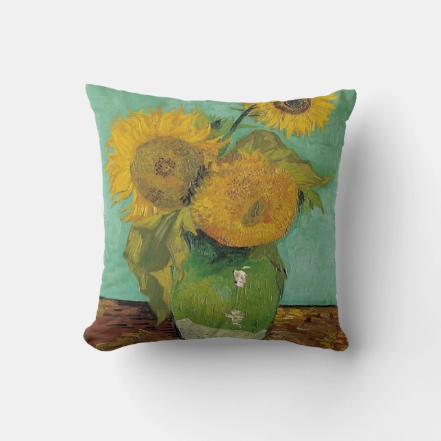 Vase mit drei Sonnenblumen, Vincent van Gogh Kissen (Vorderseite)