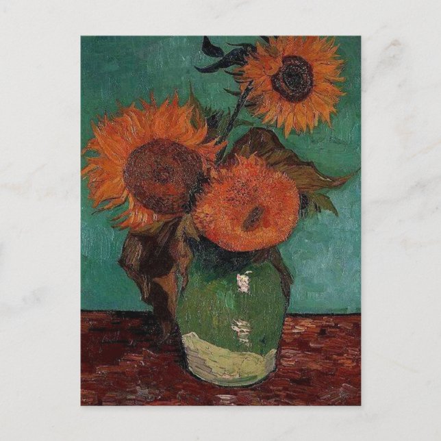 Vase mit drei Sonnenblumen, Vincent van Gogh Postkarte (Vorderseite)
