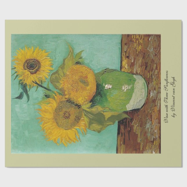 Vase mit drei Sonnenblumen von Vincent van Gogh. Geschenkpapier (Flach)