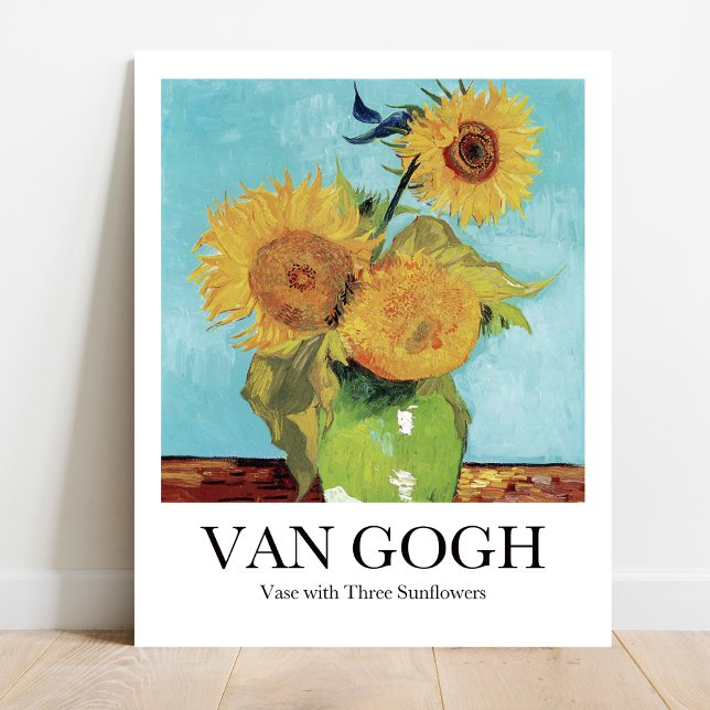 Vase mit drei Sonnenblumen von Vincent Van Gogh Poster (Van Gogh Sunflowers Poster: Bold colors, 3 vibrant sunflowers in vase. )