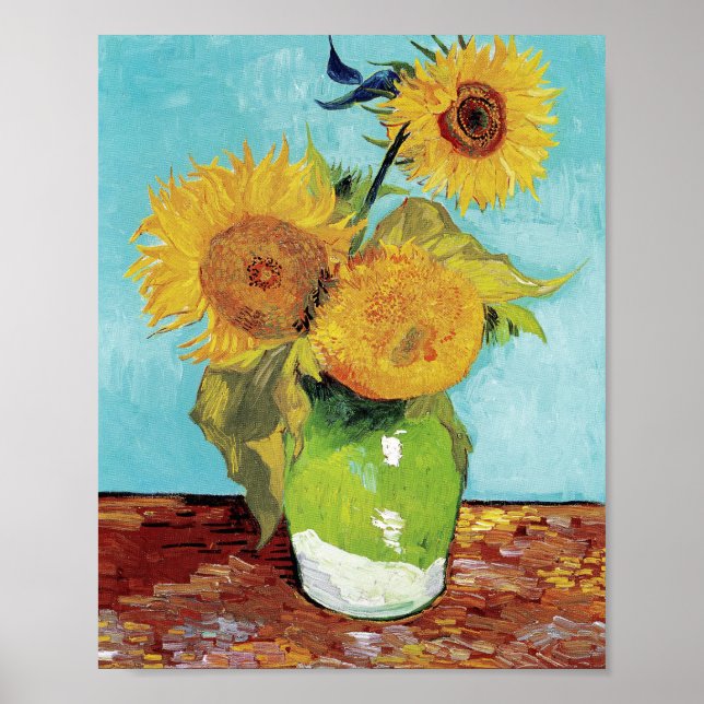 Vase mit drei Sonnenblumen von Vincent Van Gogh Poster (Vorne)
