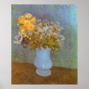 Vase mit Flieder, Gänseblümchen und Anemonen von V Poster