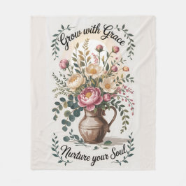 Vase mit Florals wachsen mit Grace Zitat Fleecedecke