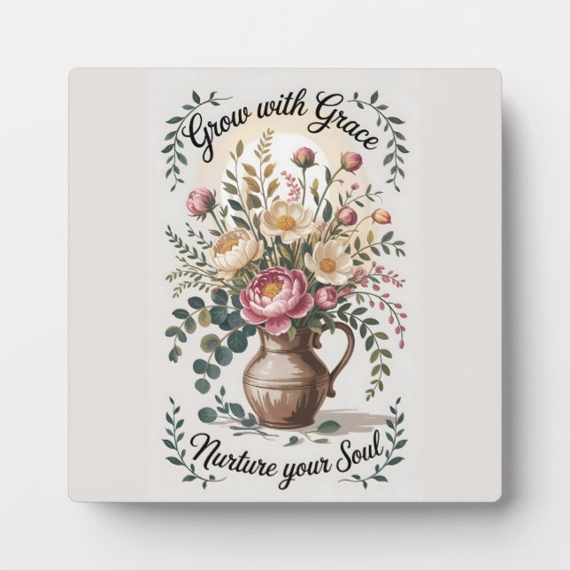 Vase mit Florals wachsen mit Grace Zitat Fotoplatte (Vorderseite)