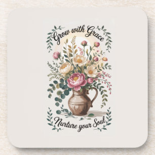 Vase mit Florals wachsen mit Grace Zitat Getränkeuntersetzer