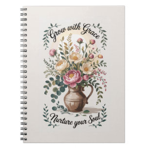 Vase mit Florals wachsen mit Grace Zitat Notizblock