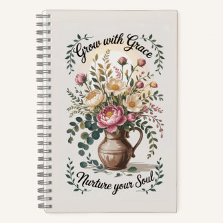 Vase mit Florals wachsen mit Grace Zitat Notizbuch