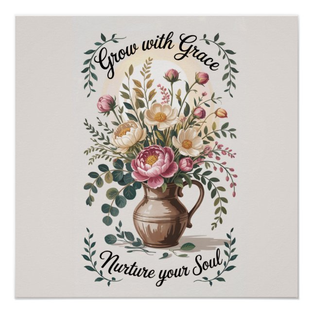 Vase mit Florals wachsen mit Grace Zitat Poster (Vorderseite)