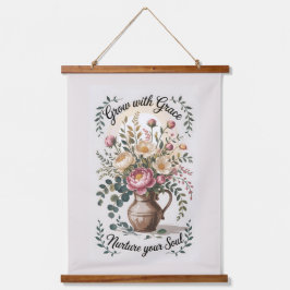 Vase mit Florals wachsen mit Grace Zitat Wandteppich Mit Holzrahmen