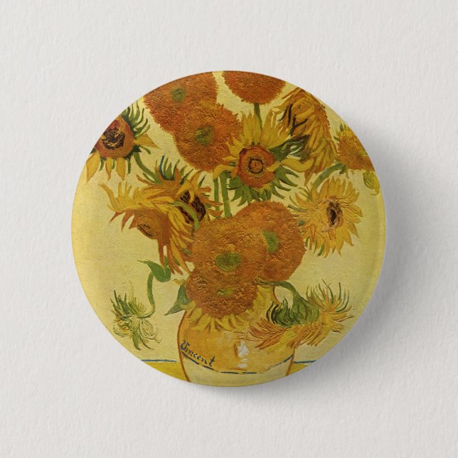Vase mit fünfzehn Sonnenblumen durch Van Gogh Button (Vorderseite)