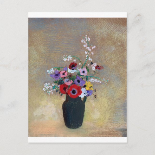 Vase mit gemischten Blume, Redon Postkarte (Vorderseite)