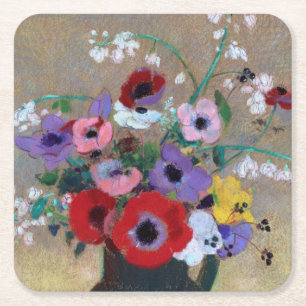 Vase mit gemischten Blume, Redon Rechteckiger Pappuntersetzer