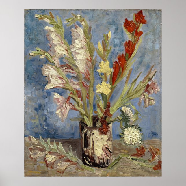 Vase mit Gladiolen und China asterVincent van Gogh Poster (Vorne)