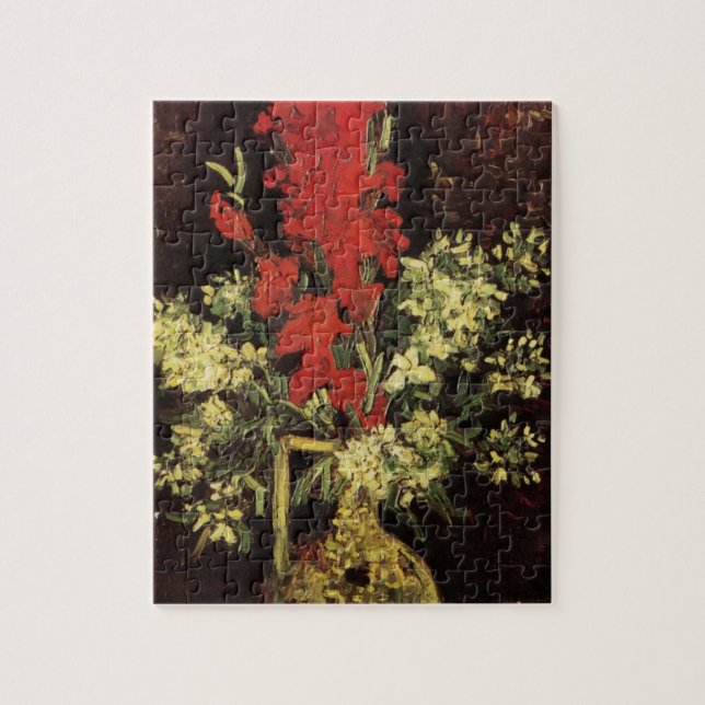 Vase mit Gladioli, Nelken von Vincent van Gogh (Vertikal)