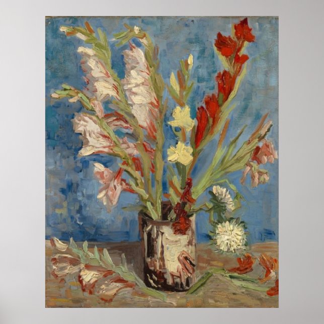 Vase mit Gladioli und Chinesisch Asters van Gogh Poster (Vorne)
