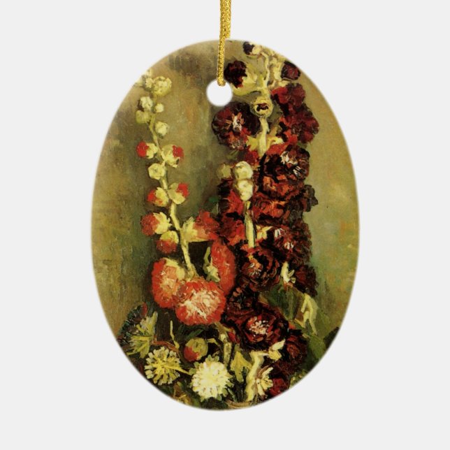 Vase mit Hollyhocks von Vincent van Gogh Keramik Ornament (Vorne)