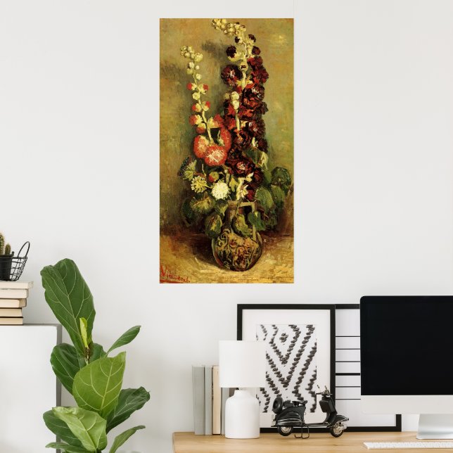 Vase mit Hollyhocks von Vincent van Gogh Poster (Heimbüro)