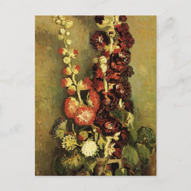 Vase mit Hollyhocks von Vincent van Gogh Postkarte (Vorderseite)