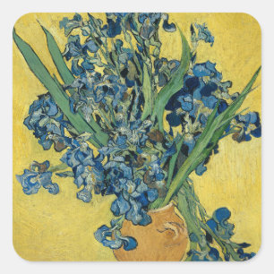 Vase mit Irisch von Van Gogh Quadratischer Aufkleber